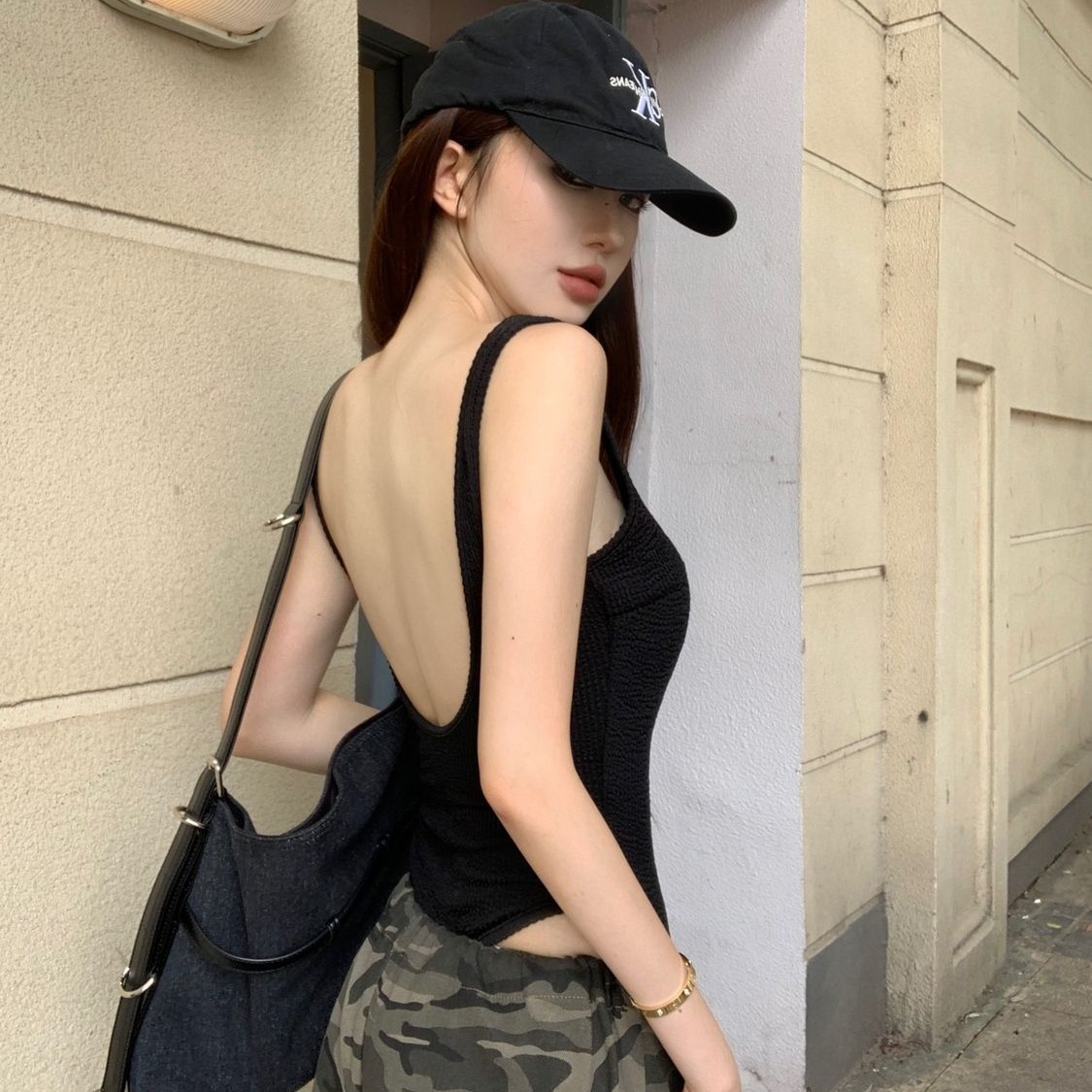 Black Strappy Bodysuit Sexy Ba - Tank Top Ribbed ulasan dan harga