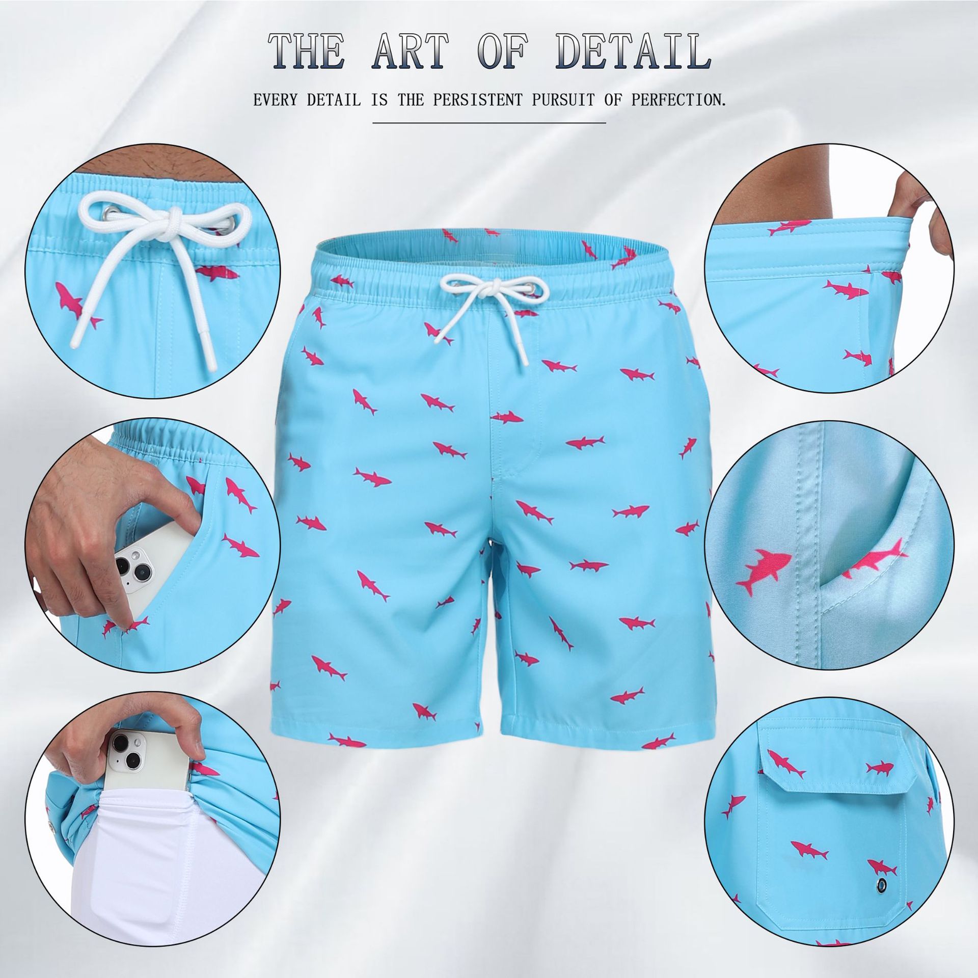 Mens Shark Pattern 2 in 1 Boar - Long Leg Trunk Men ulasan dan harga