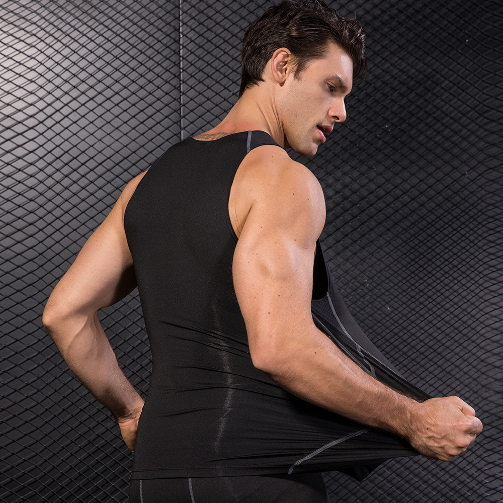 Men Black Sport Skinny Vest Ti - T Shirt Tight Fit ulasan dan harga