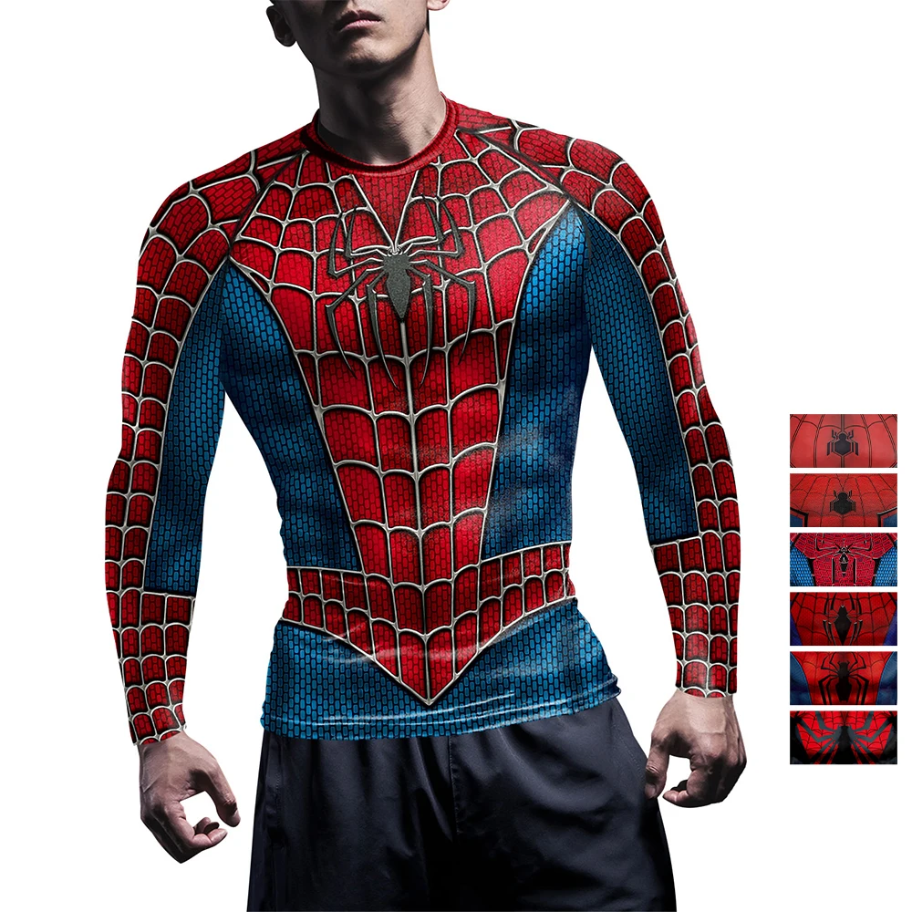 Spider Print T-Shirt Men Compr - T Shirt Tight Fit ulasan dan harga
