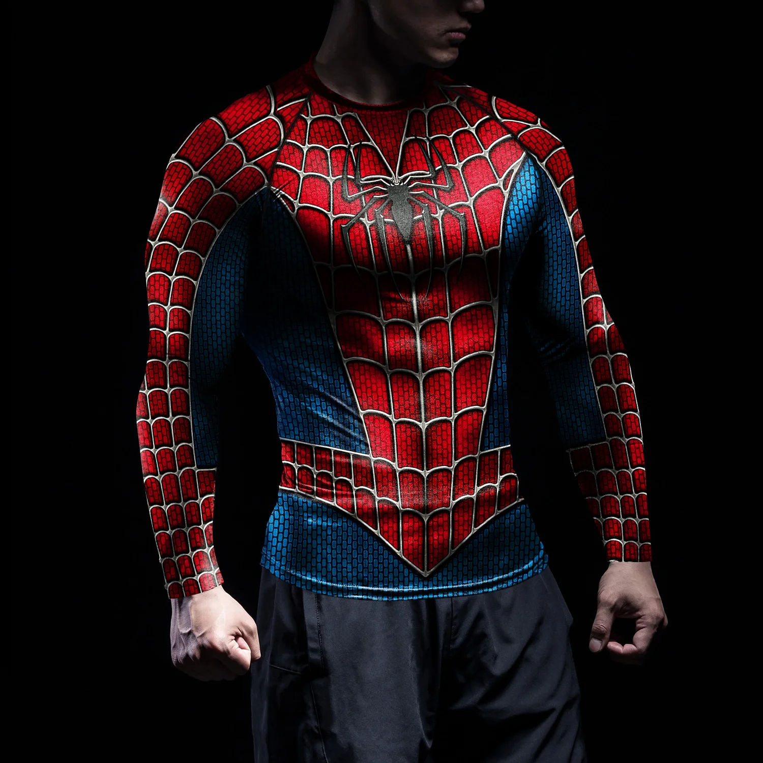Spider Print T-Shirt Men Compr - T Shirt Tight Fit ulasan dan harga