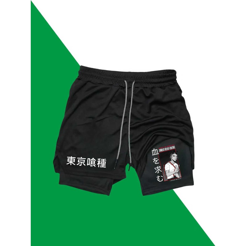 Tokyo Ghoul Print 2in1 Running - Compression Shorts Athletes ulasan dan harga