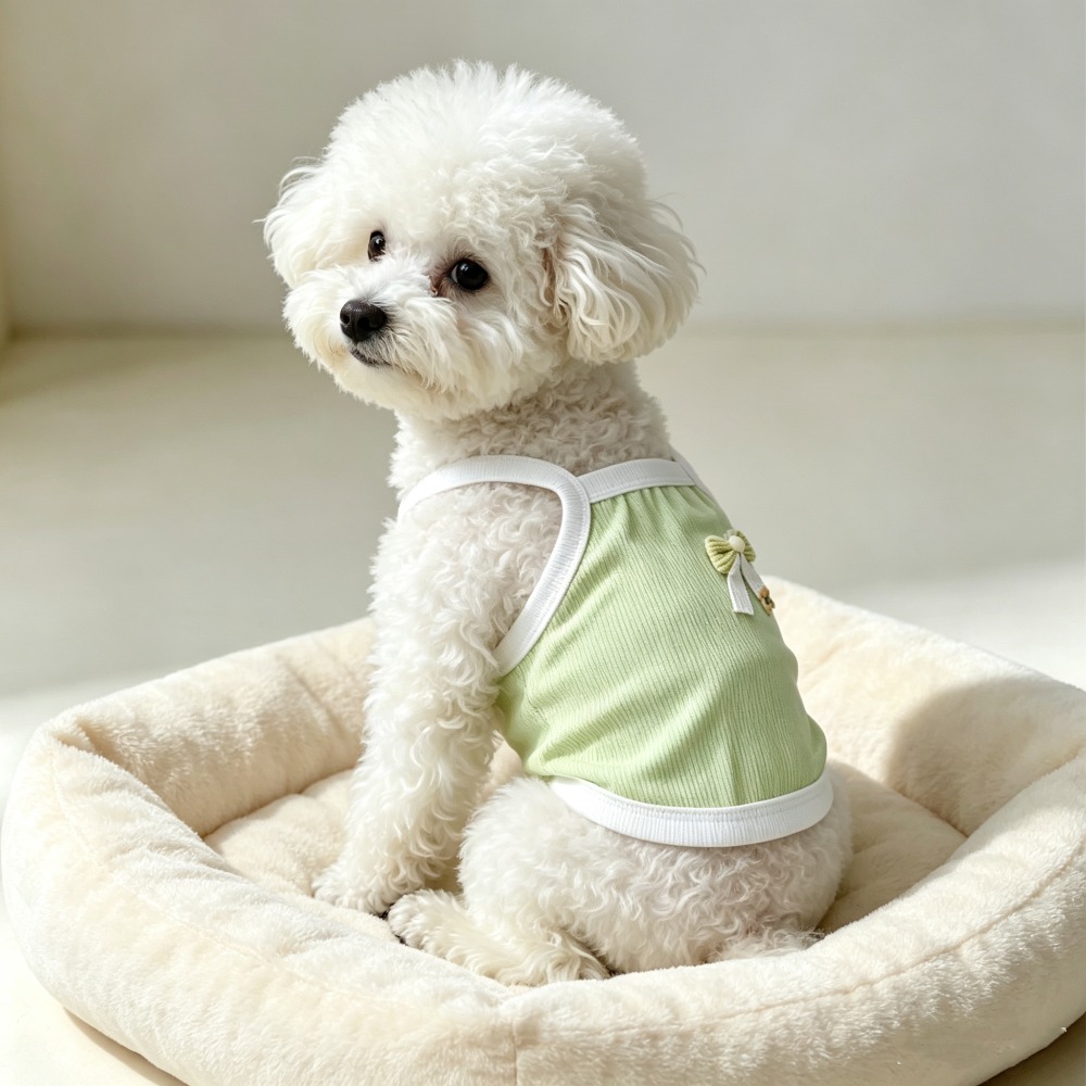 1pc Light Green Ribbed Pet Cam - Tank Top Ribbed ulasan dan harga