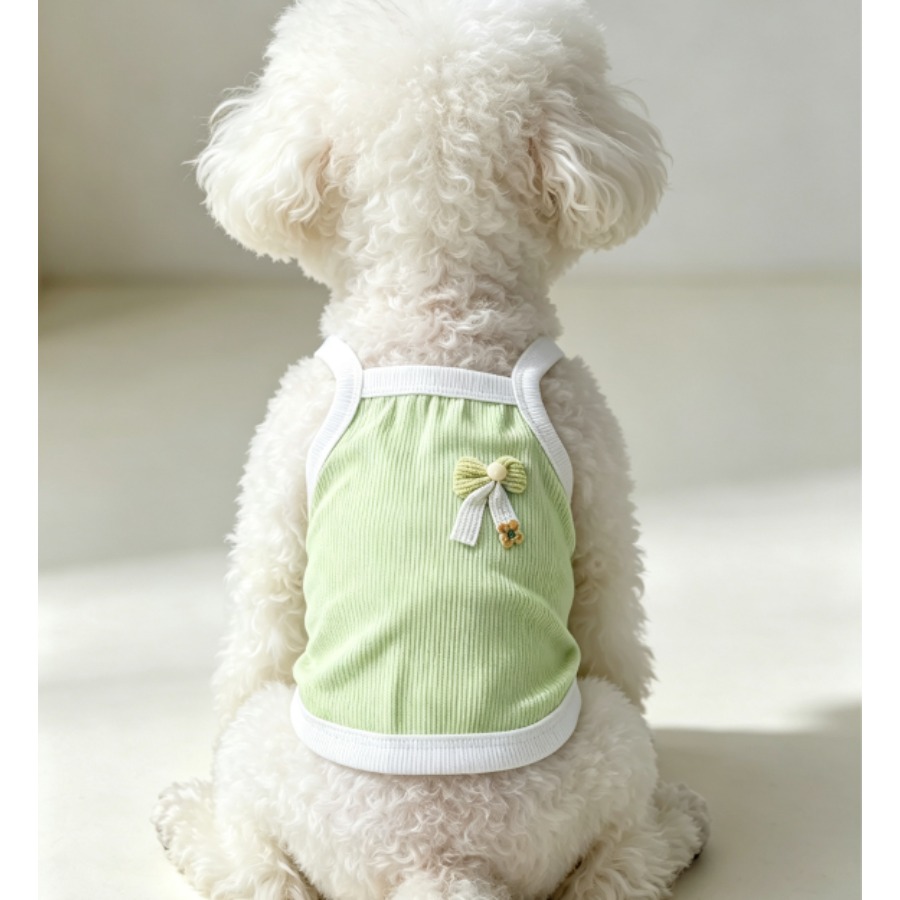 1pc Light Green Ribbed Pet Cam - Tank Top Ribbed ulasan dan harga