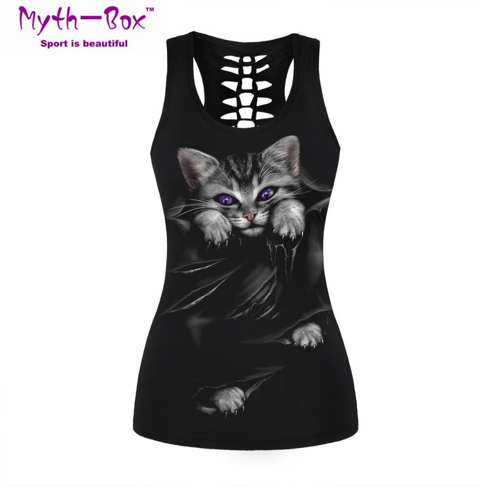 Women Sport Vest Bad Cat Print - Sleeveless Undershirt ulasan dan harga