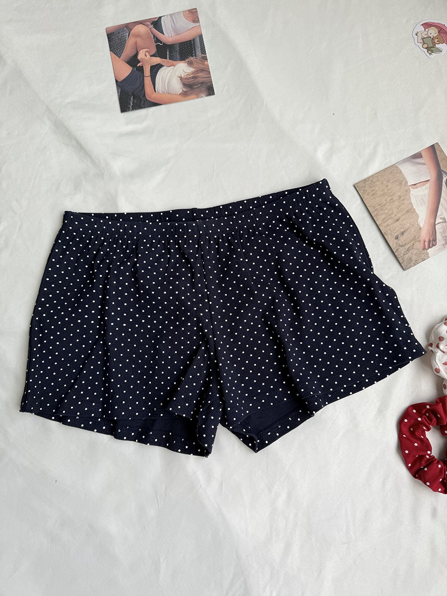 Navy Dot Ribbed Shorts Sets Wo - Tank Top Ribbed ulasan dan harga