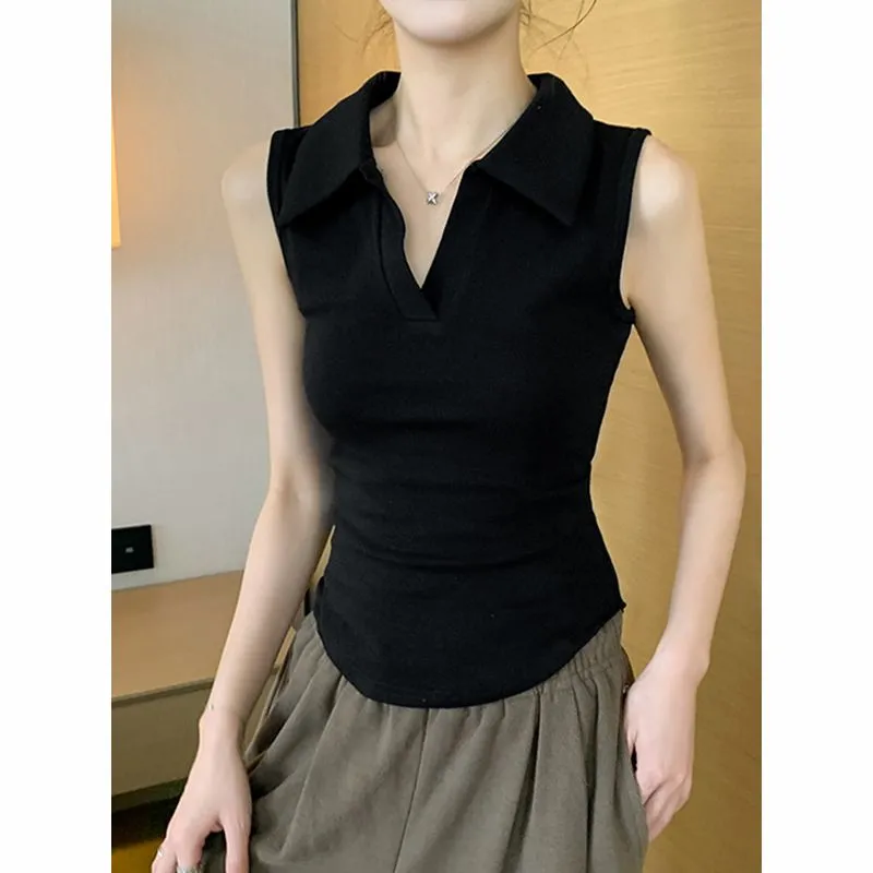 Women's White Sleeveless Polo  - Tank Top Ribbed ulasan dan harga