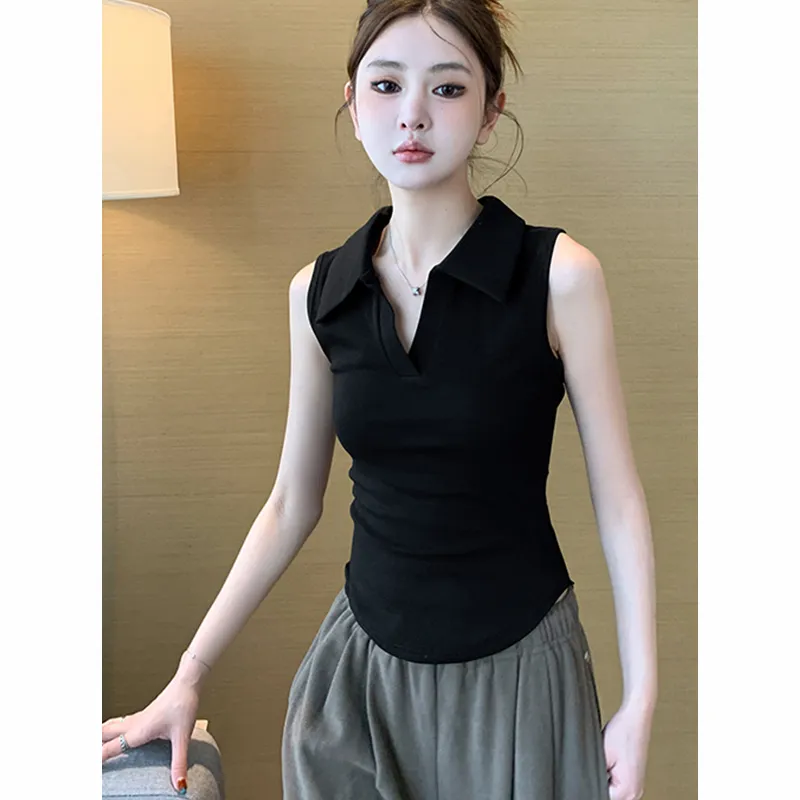 Women's White Sleeveless Polo  - Tank Top Ribbed ulasan dan harga